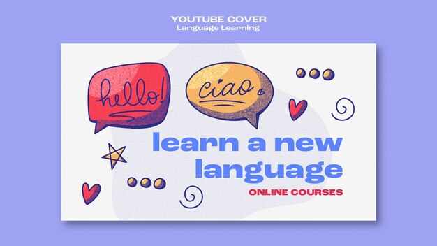Portada de youtube de aprendizaje de idiomas dibujada a mano