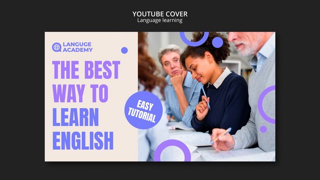 Portada de youtube de aprendizaje de idiomas de diseño plano