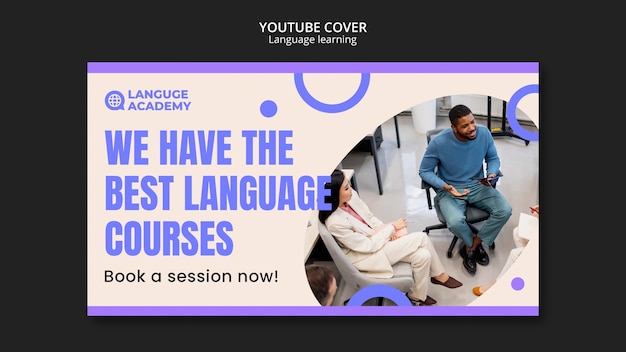 PSD gratuito portada de youtube de aprendizaje de idiomas de diseño plano