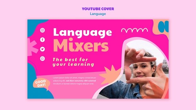 PSD gratuito portada de youtube de aprendizaje de idiomas de diseño plano