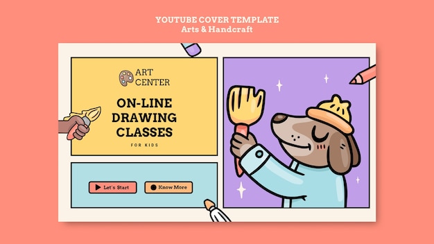 PSD gratuito portada de youtube de artes y artesanías.