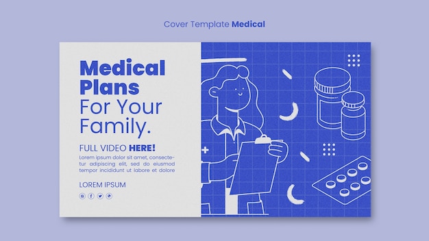 PSD gratuito portada de youtube de atención médica dibujada a mano
