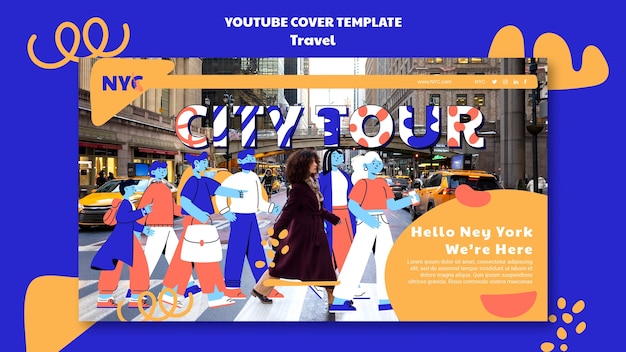 Portada de youtube de aventura de viaje de diseño plano