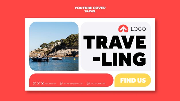 Portada de youtube de aventura viajera de diseño plano