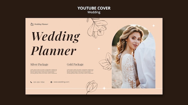 PSD gratuito portada de youtube de la celebración de la boda dibujada a mano