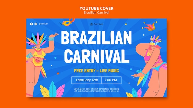 PSD gratuito la portada de youtube de la celebración del carnaval brasileño