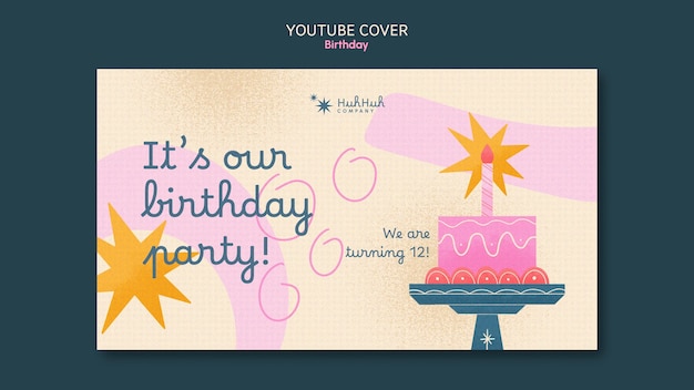 PSD gratuito portada de youtube de la celebración del cumpleaños dibujada a mano