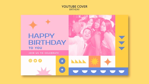 Portada de youtube de celebración de cumpleaños geométrica