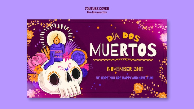 PSD gratuito portada de youtube de celebración del día de muertos