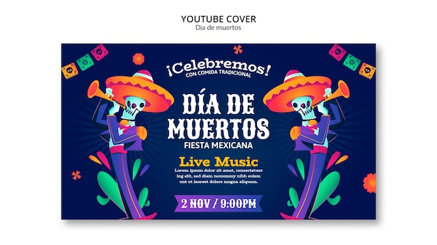 PSD gratuito la portada de youtube de la celebración del día de los muertos