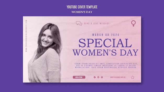 PSD gratuito portada de youtube de celebración del día de la mujer.