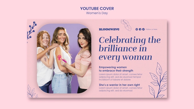 PSD gratuito portada de youtube de celebración del día de la mujer.