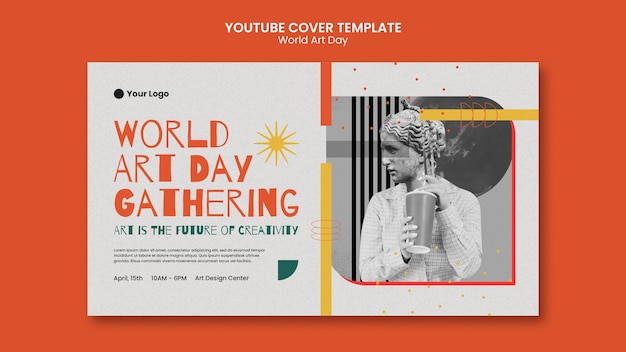 PSD gratuito portada de youtube de celebración del día mundial del arte