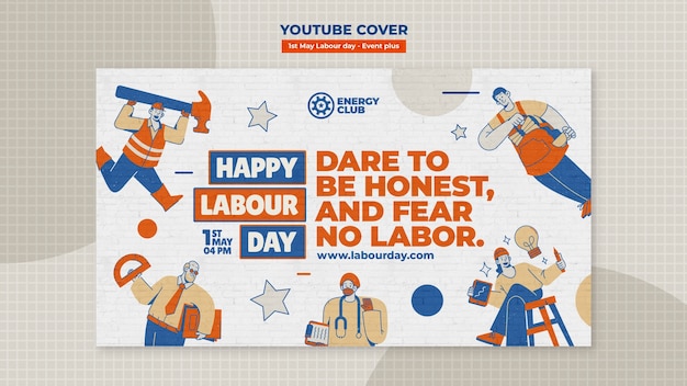 PSD gratuito portada de youtube de celebración del día del trabajo de diseño plano