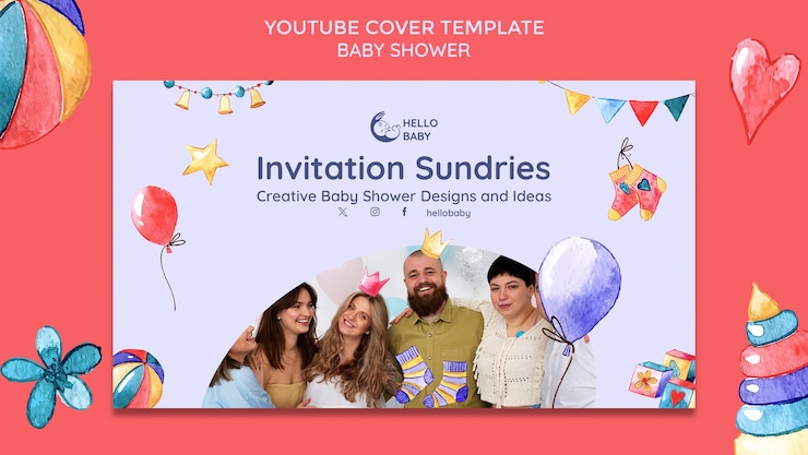 PSD gratuito la portada de youtube de la celebración de la ducha del bebé