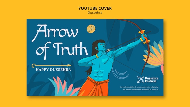 PSD gratuito portada de youtube de celebración dussehra dibujada a mano