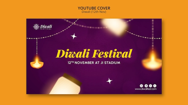 PSD gratuito portada de youtube de celebración del festival de las luces.