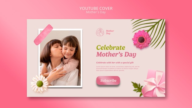 PSD gratuito portada de youtube de celebración floral del día de la madre.