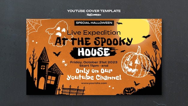 PSD gratuito portada de youtube de celebración de halloween