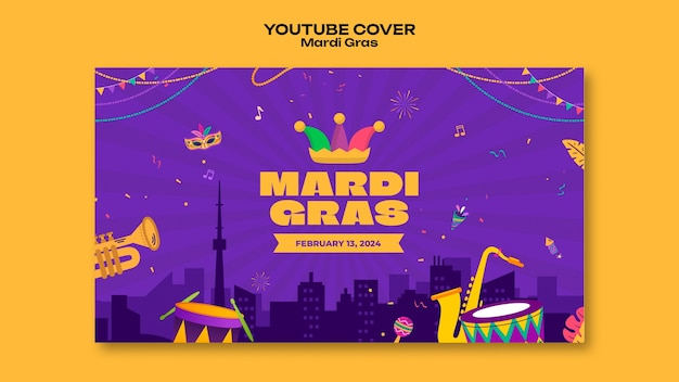 PSD gratuito la portada de youtube de la celebración del mardi gras