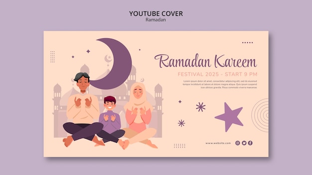 Portada de youtube de celebración de ramadán de diseño plano