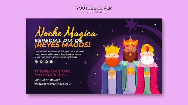 PSD gratuito portada de youtube de la celebración de los reyes magos