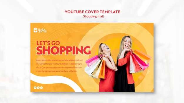 Portada de youtube de centro comercial de diseño plano