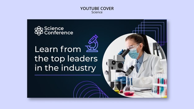Portada de youtube de ciencia y tecnología con colores degradados y formas geométricas