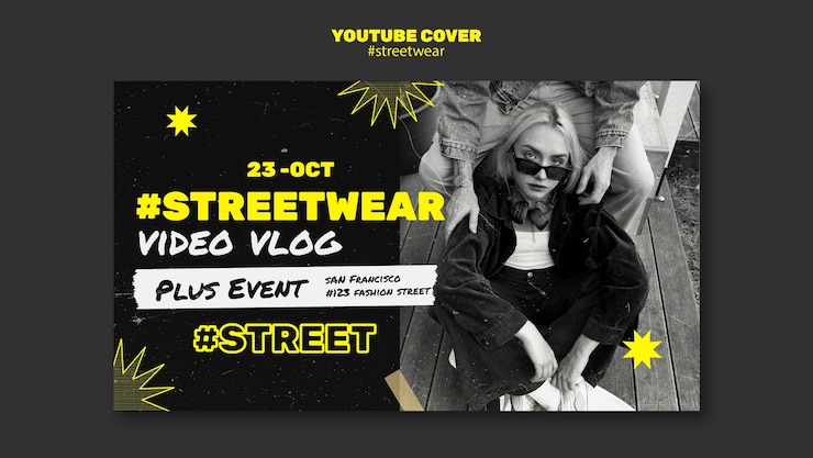 PSD gratuito portada de youtube de colección streetwear de diseño plano