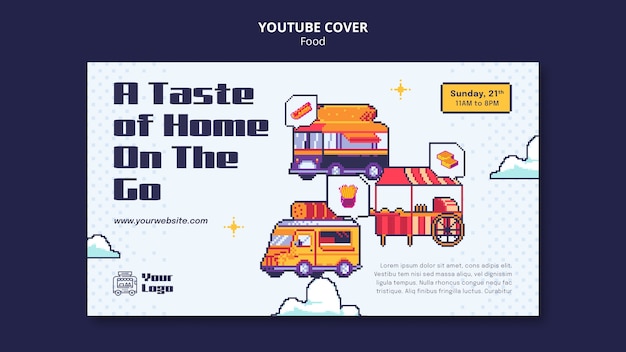 PSD gratuito portada de youtube de comida deliciosa dibujada a mano