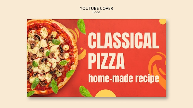 PSD gratuito portada de youtube de comida deliciosa de diseño plano