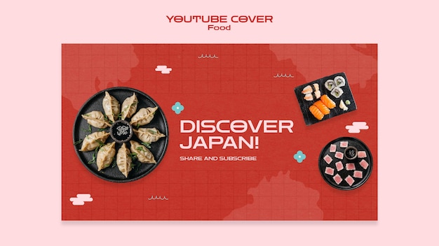 PSD gratuito portada de youtube de comida japonesa