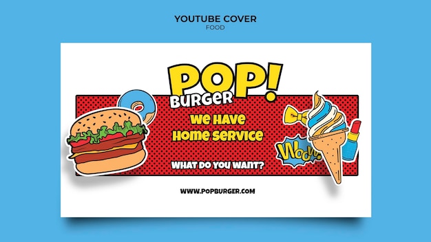 PSD gratuito portada de youtube de comida pop art