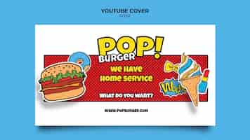 PSD gratuito portada de youtube de comida pop art