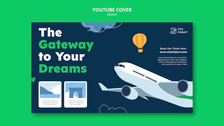 PSD gratuito portada de youtube de concepto de aeropuerto realista