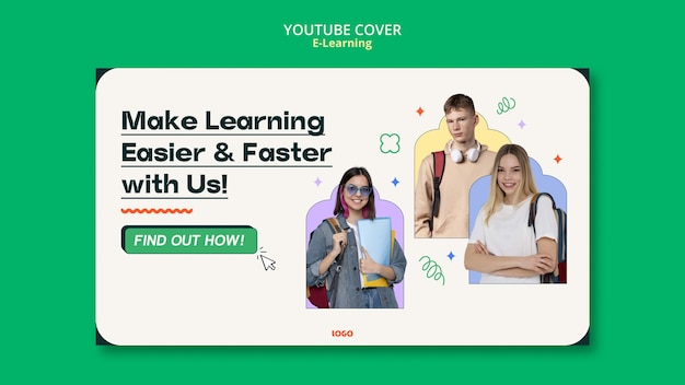 PSD gratuito portada de youtube del concepto de aprendizaje electrónico