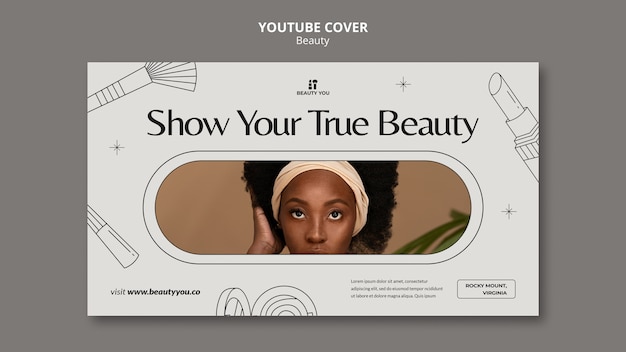 PSD gratuito portada de youtube de concepto de belleza dibujada a mano