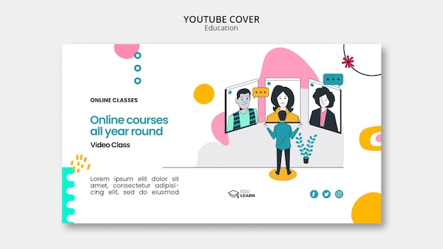 PSD gratuito portada de youtube de concepto de educación de diseño plano