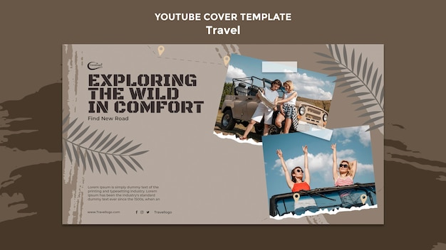 PSD gratuito portada de youtube de concepto de viaje de diseño plano