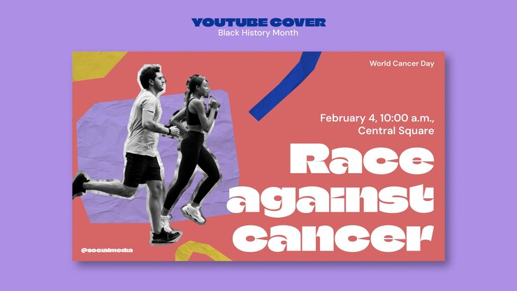PSD gratuito portada de youtube para concienciar sobre el día mundial del cáncer