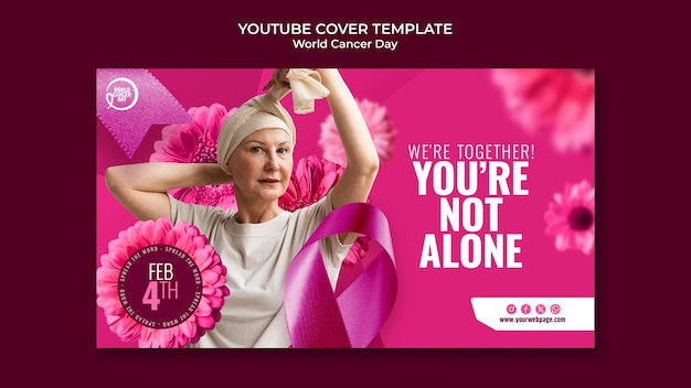 PSD gratuito portada de youtube para concienciar sobre el día mundial del cáncer