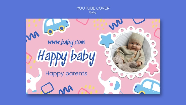 PSD gratuito portada de youtube de cuidado de bebé de diseño plano