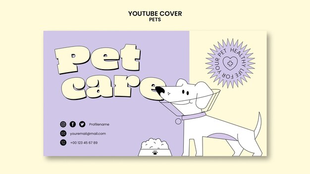 Portada de youtube de cuidado de mascotas dibujada a mano