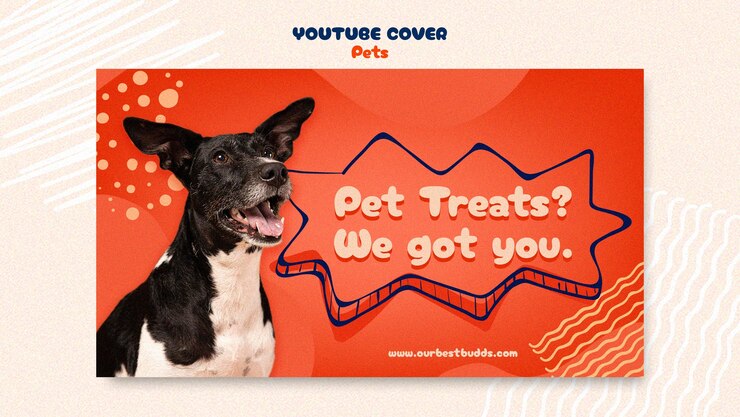 PSD gratuito portada de youtube de cuidado de mascotas dibujada a mano