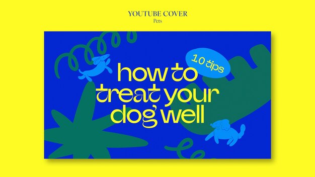 PSD gratuito portada de youtube de cuidado de mascotas de diseño plano