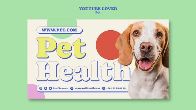 Portada de youtube de cuidado de mascotas de diseño plano