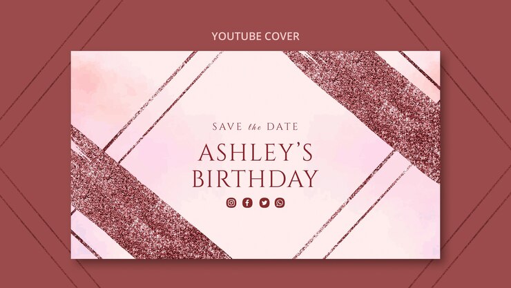 PSD gratuito portada de youtube de cumpleaños de oro rosa dibujada a mano