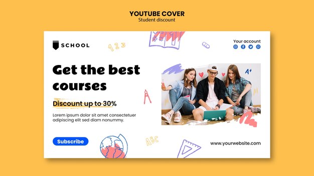 Portada de youtube de descuentos para estudiantes dibujada a mano