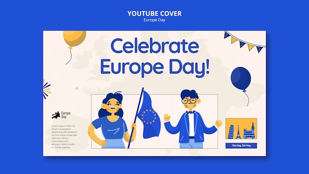 PSD gratuito portada de youtube del día de europa dibujada a mano