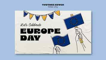 PSD gratuito portada de youtube del día de europa dibujada a mano